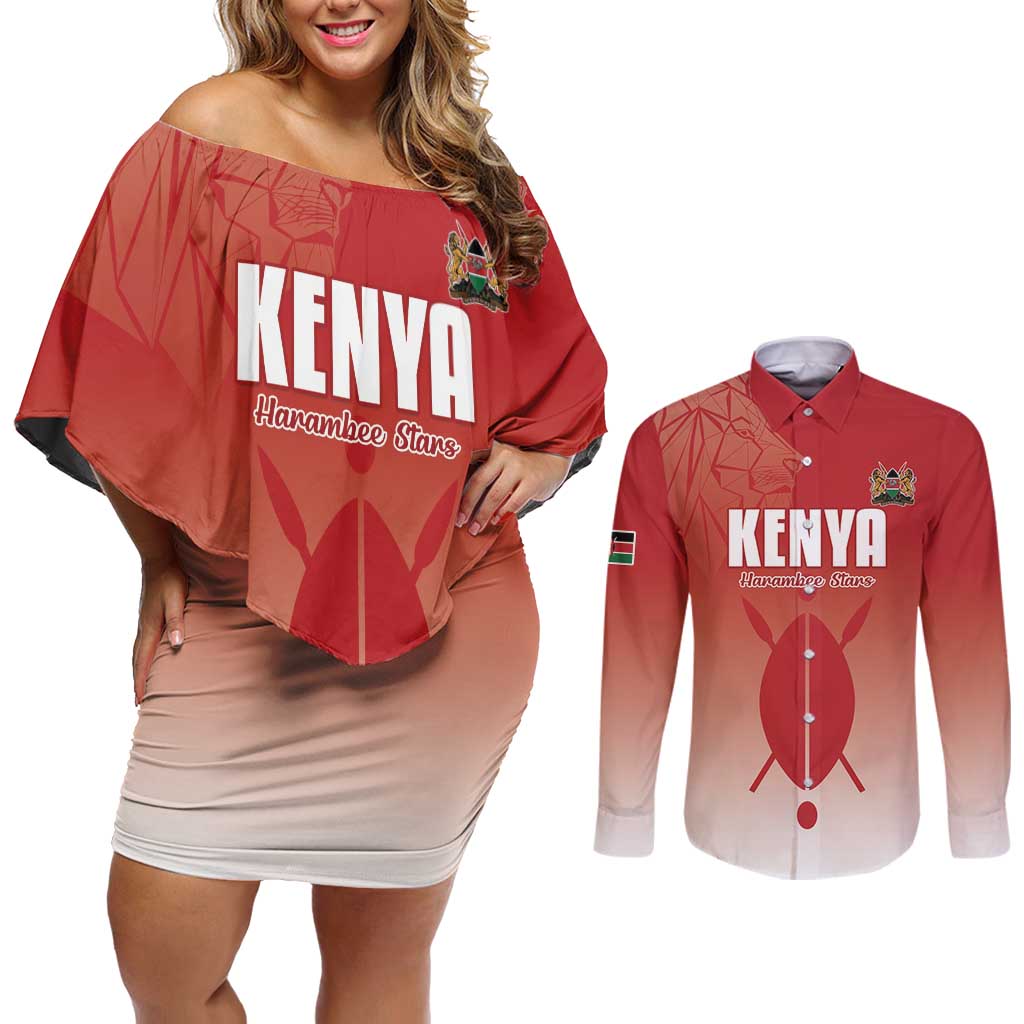 Custom Kenya Football Couples Matching Off Shoulder Short Dress and Long Sleeve Button Shirt Harambee Harambee Stars