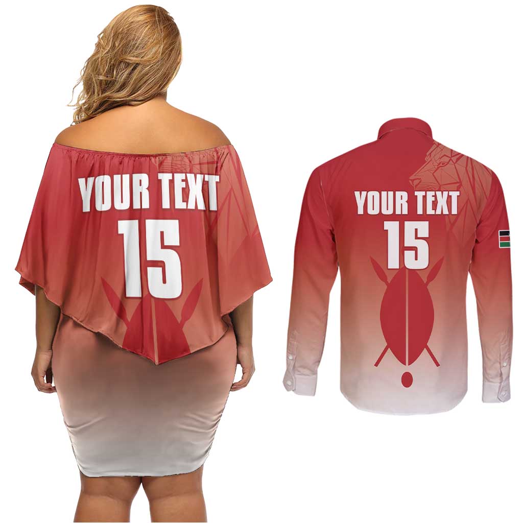 Custom Kenya Football Couples Matching Off Shoulder Short Dress and Long Sleeve Button Shirt Harambee Harambee Stars