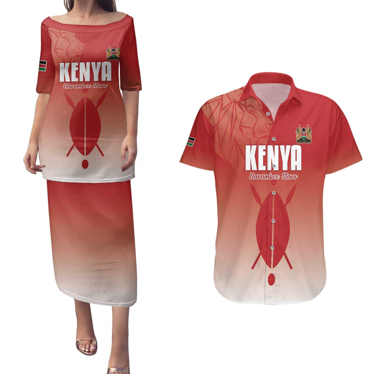 Custom Kenya Football Couples Matching Puletasi and Hawaiian Shirt Harambee Harambee Stars