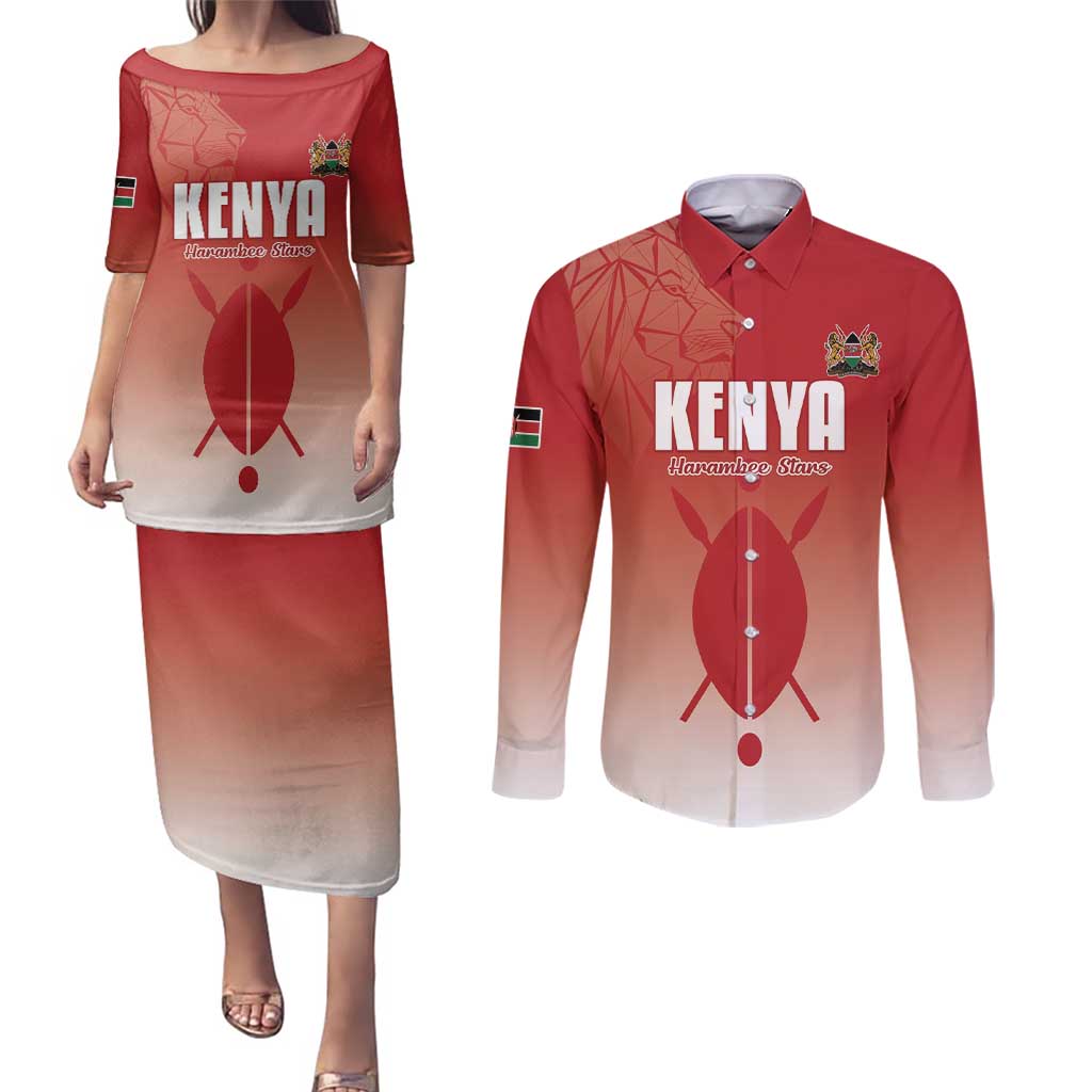 Custom Kenya Football Couples Matching Puletasi and Long Sleeve Button Shirt Harambee Harambee Stars