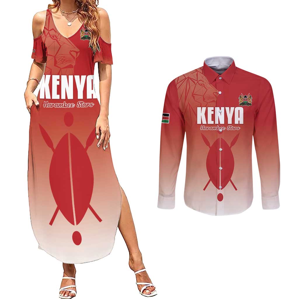 Custom Kenya Football Couples Matching Summer Maxi Dress and Long Sleeve Button Shirt Harambee Harambee Stars