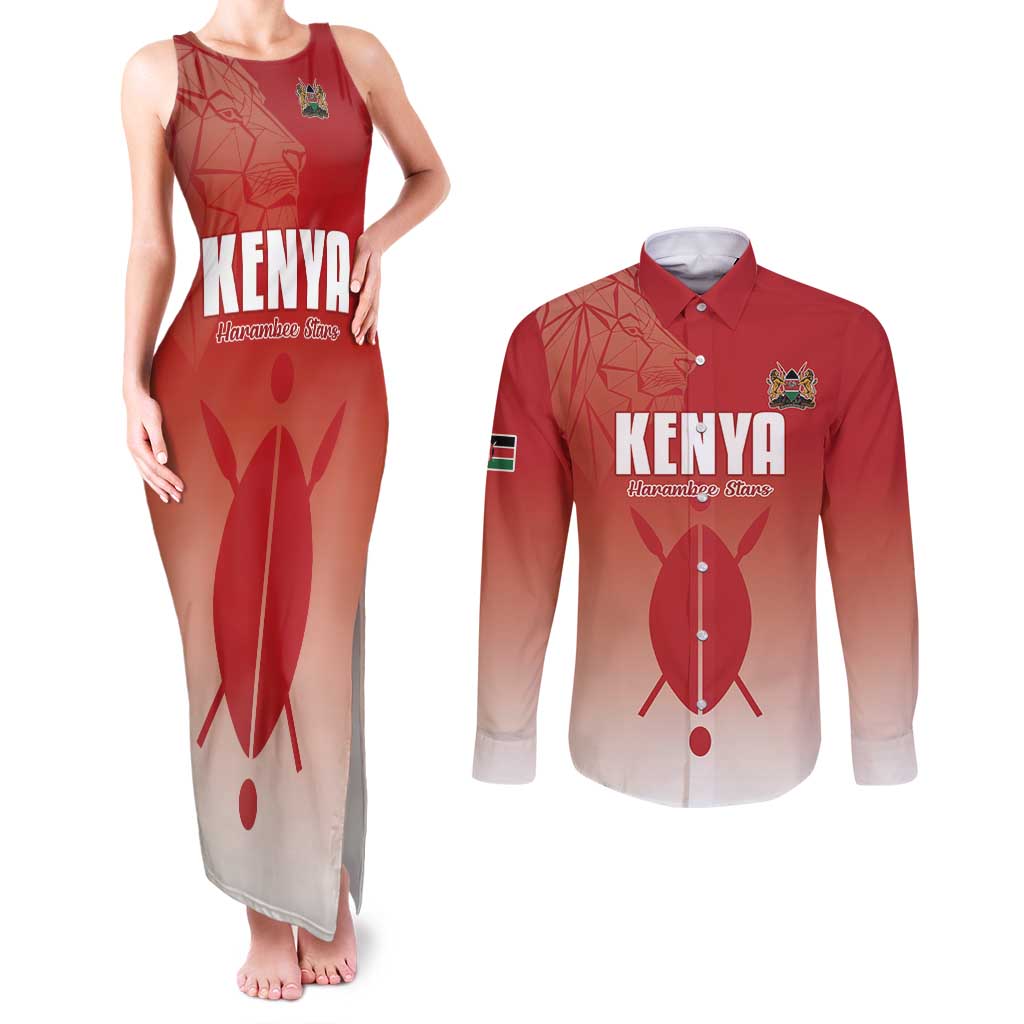 Custom Kenya Football Couples Matching Tank Maxi Dress and Long Sleeve Button Shirt Harambee Harambee Stars