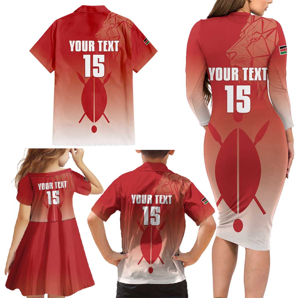 Custom Kenya Football Family Matching Long Sleeve Bodycon Dress and Hawaiian Shirt Harambee Harambee Stars