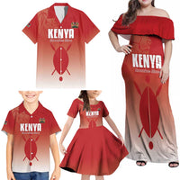 Custom Kenya Football Family Matching Off Shoulder Maxi Dress and Hawaiian Shirt Harambee Harambee Stars