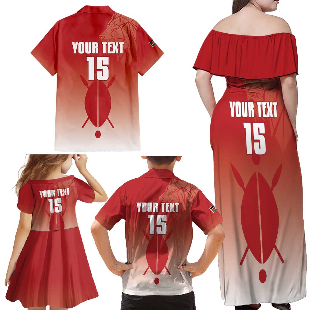 Custom Kenya Football Family Matching Off Shoulder Maxi Dress and Hawaiian Shirt Harambee Harambee Stars