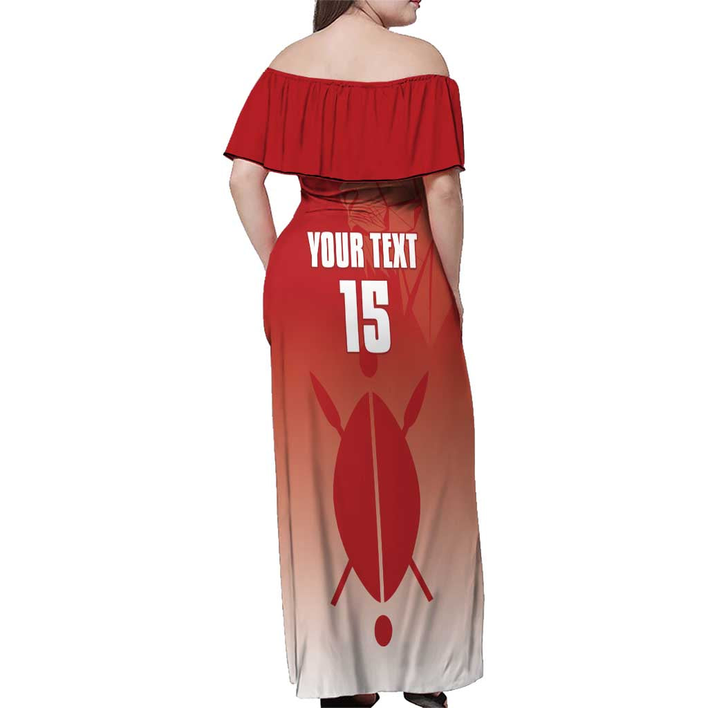 Custom Kenya Football Family Matching Off Shoulder Maxi Dress and Hawaiian Shirt Harambee Harambee Stars