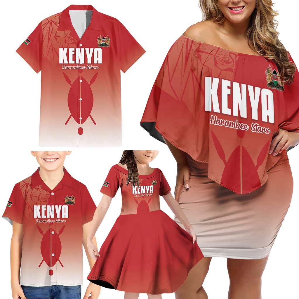 Custom Kenya Football Family Matching Off Shoulder Short Dress and Hawaiian Shirt Harambee Harambee Stars