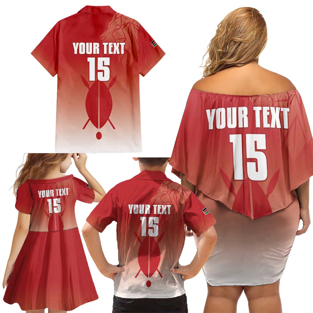 Custom Kenya Football Family Matching Off Shoulder Short Dress and Hawaiian Shirt Harambee Harambee Stars