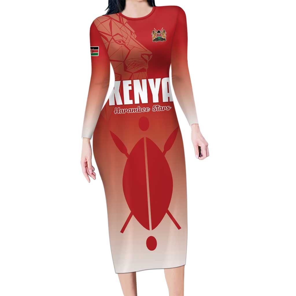 Custom Kenya Football Long Sleeve Bodycon Dress Harambee Harambee Stars