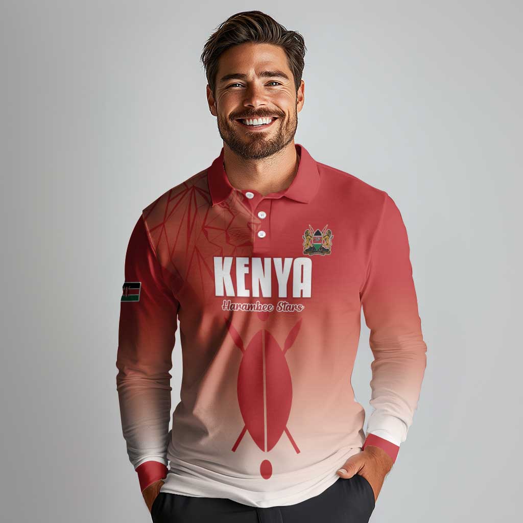 Custom Kenya Football Long Sleeve Polo Shirt Harambee Harambee Stars