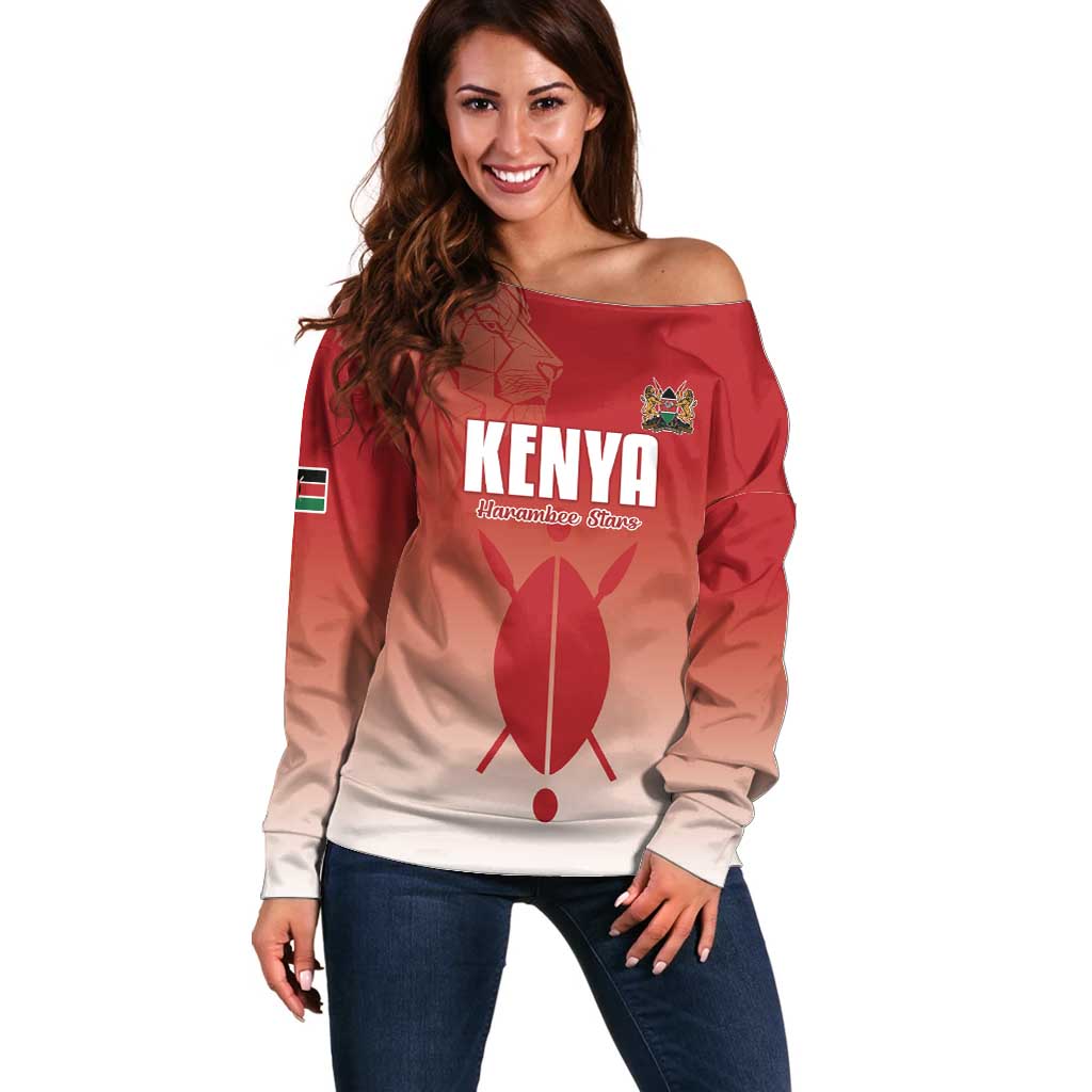 Custom Kenya Football Off Shoulder Sweater Harambee Harambee Stars