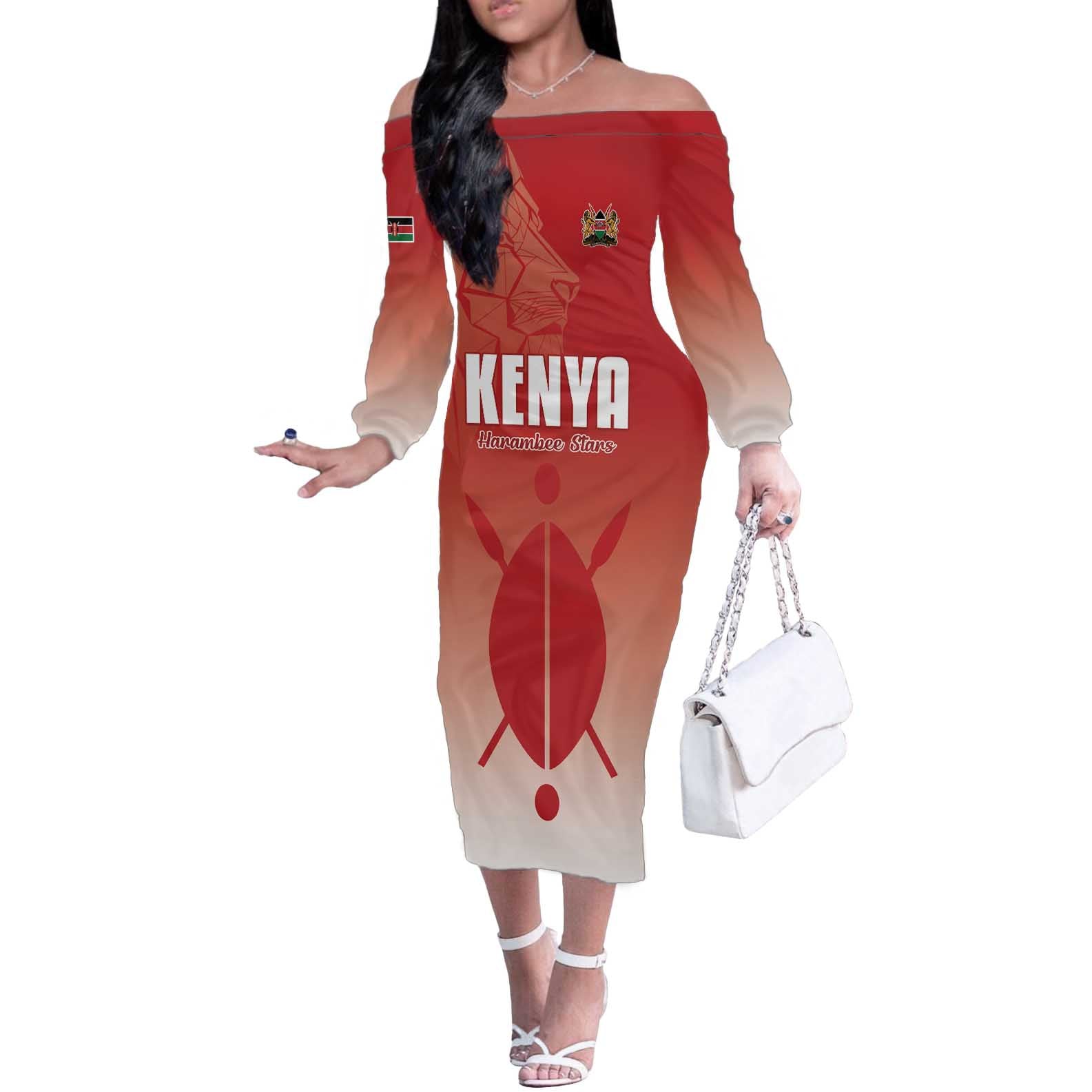 Custom Kenya Football Off The Shoulder Long Sleeve Dress Harambee Harambee Stars