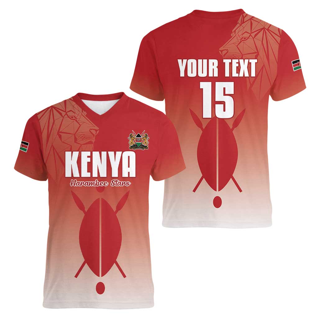 Custom Kenya Football Women V-Neck T-Shirt Harambee Harambee Stars