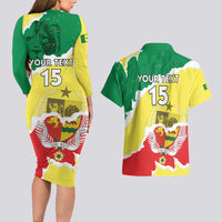 Custom Senegal Beach Soccer 2025 Couples Matching Long Sleeve Bodycon Dress and Hawaiian Shirt Allez Lions de la Teranga
