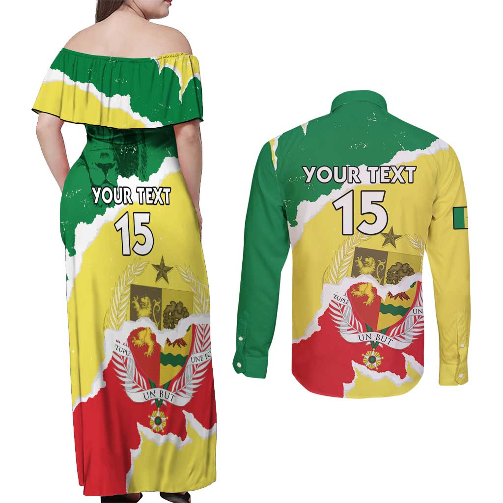 Custom Senegal Beach Soccer 2025 Couples Matching Off Shoulder Maxi Dress and Long Sleeve Button Shirt Allez Lions de la Teranga