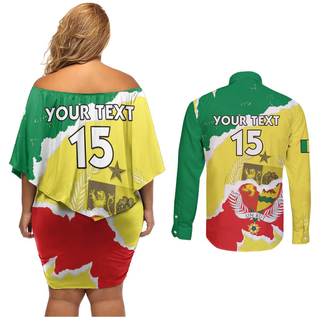 Custom Senegal Beach Soccer 2025 Couples Matching Off Shoulder Short Dress and Long Sleeve Button Shirt Allez Lions de la Teranga