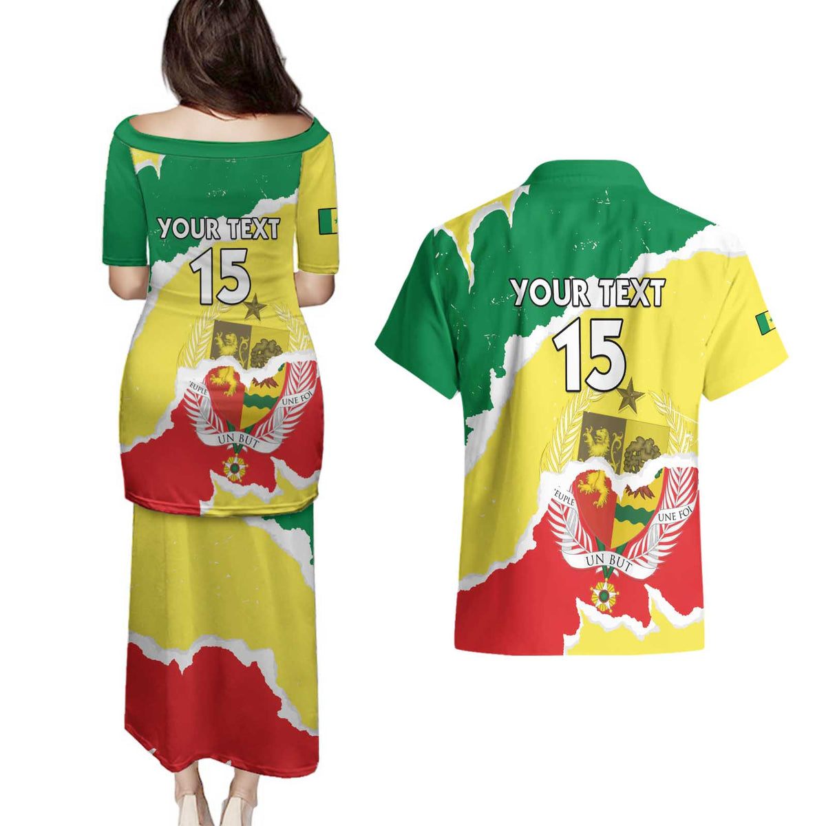 Custom Senegal Beach Soccer 2025 Couples Matching Puletasi and Hawaiian Shirt Allez Lions de la Teranga