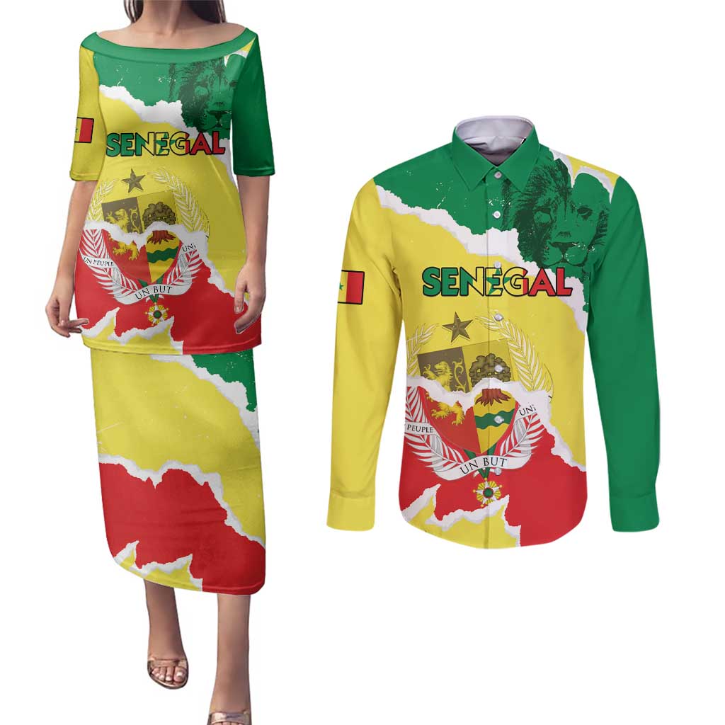 Custom Senegal Beach Soccer 2025 Couples Matching Puletasi and Long Sleeve Button Shirt Allez Lions de la Teranga