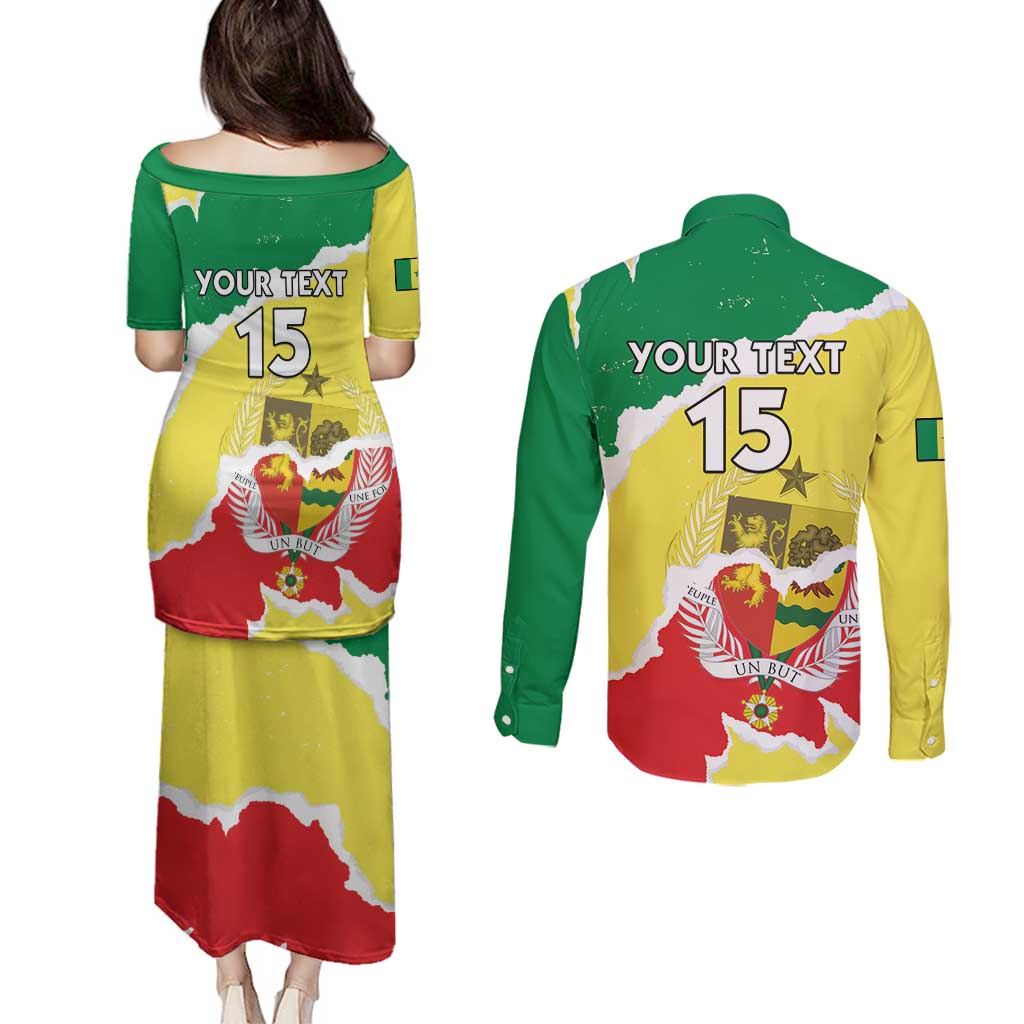 Custom Senegal Beach Soccer 2025 Couples Matching Puletasi and Long Sleeve Button Shirt Allez Lions de la Teranga