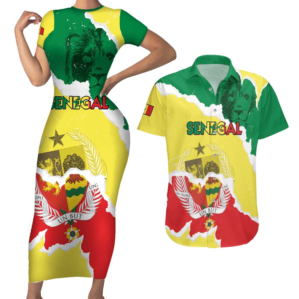 Custom Senegal Beach Soccer 2025 Couples Matching Short Sleeve Bodycon Dress and Hawaiian Shirt Allez Lions de la Teranga