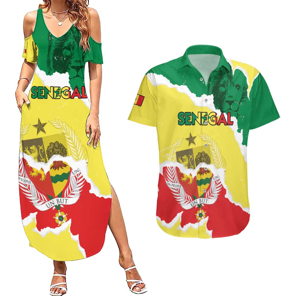 Custom Senegal Beach Soccer 2025 Couples Matching Summer Maxi Dress and Hawaiian Shirt Allez Lions de la Teranga