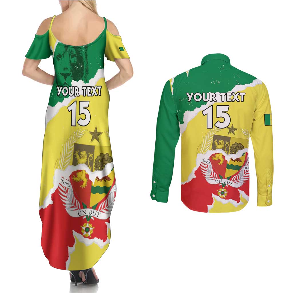 Custom Senegal Beach Soccer 2025 Couples Matching Summer Maxi Dress and Long Sleeve Button Shirt Allez Lions de la Teranga