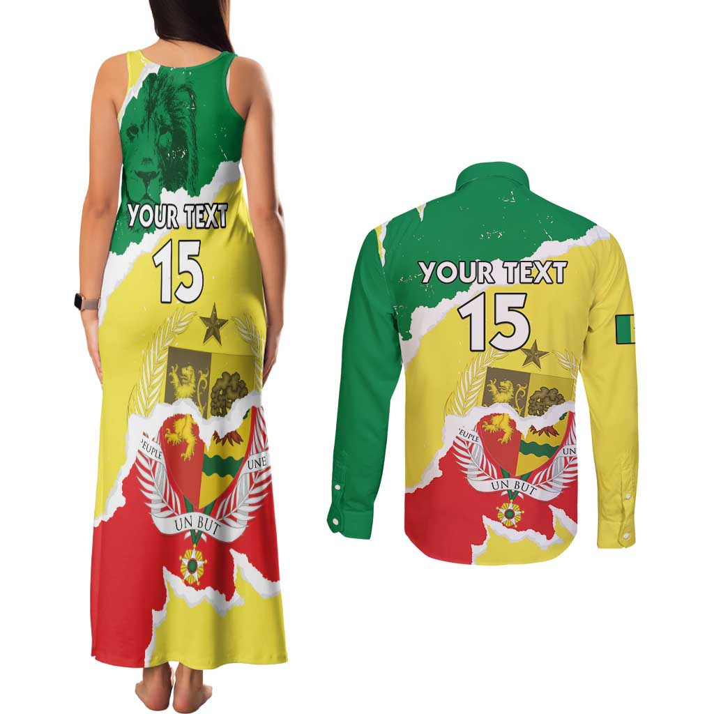 Custom Senegal Beach Soccer 2025 Couples Matching Tank Maxi Dress and Long Sleeve Button Shirt Allez Lions de la Teranga