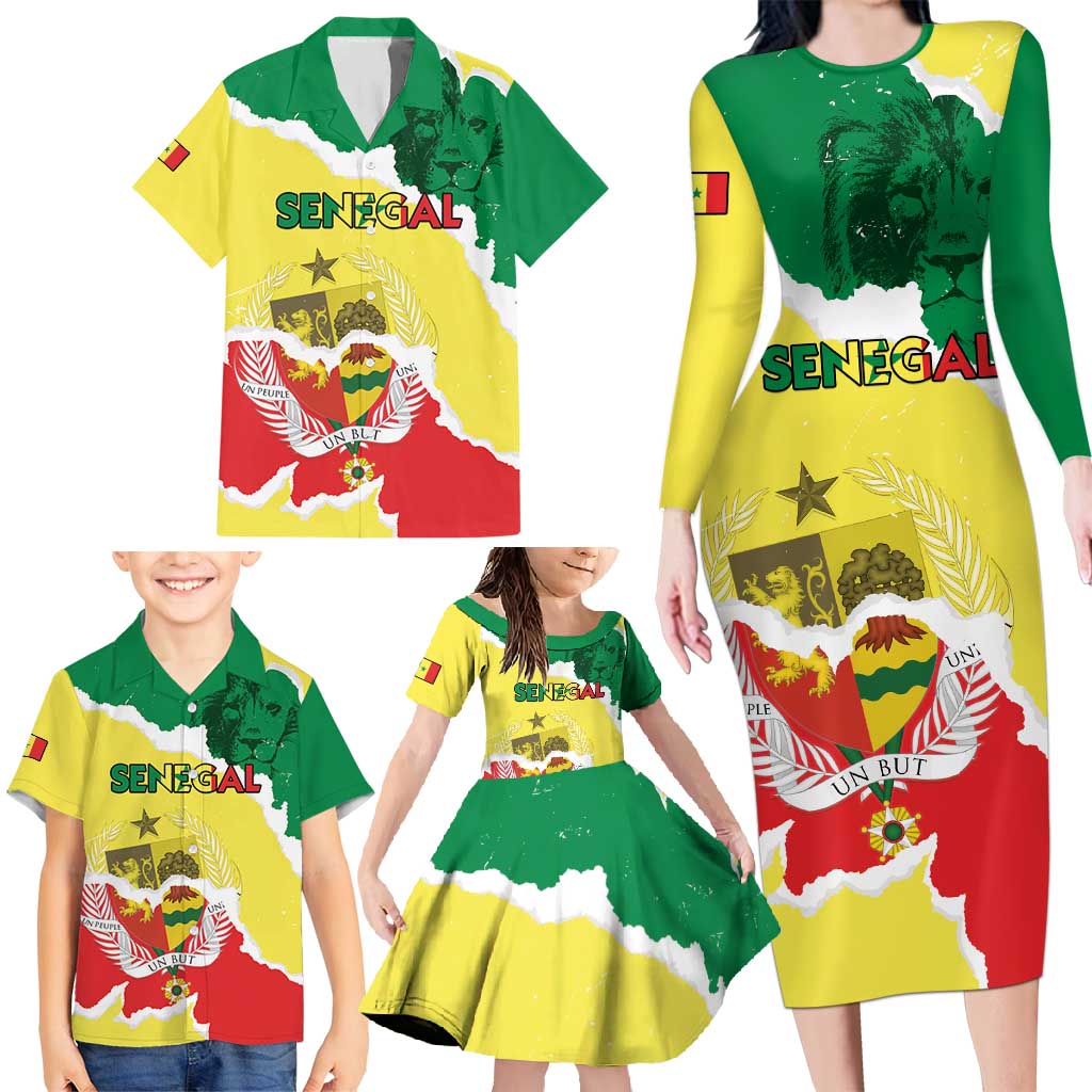 Custom Senegal Beach Soccer 2025 Family Matching Long Sleeve Bodycon Dress and Hawaiian Shirt Allez Lions de la Teranga