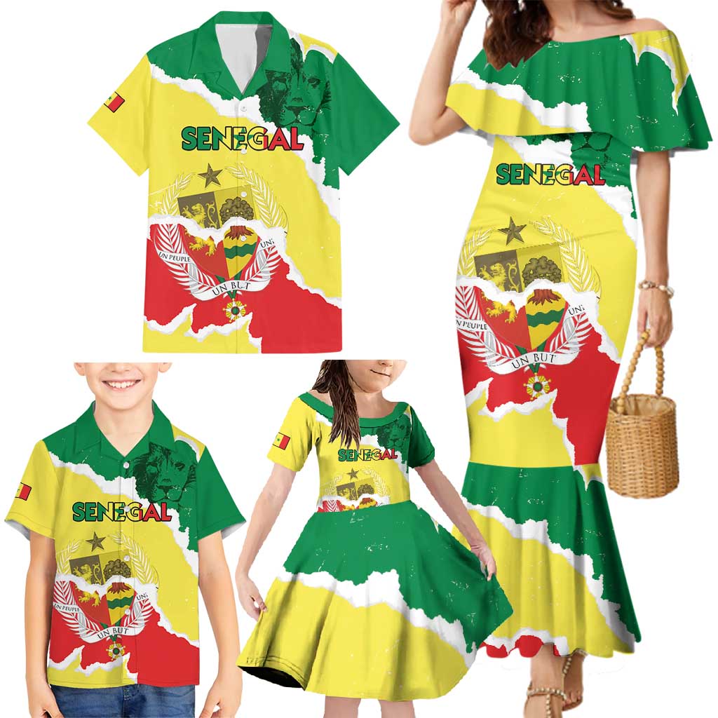 Custom Senegal Beach Soccer 2025 Family Matching Mermaid Dress and Hawaiian Shirt Allez Lions de la Teranga