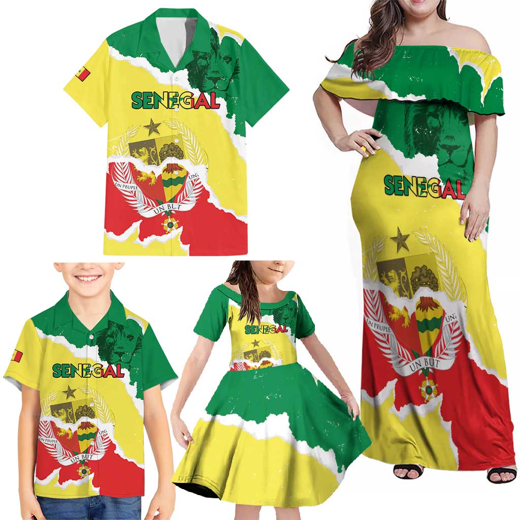 Custom Senegal Beach Soccer 2025 Family Matching Off Shoulder Maxi Dress and Hawaiian Shirt Allez Lions de la Teranga