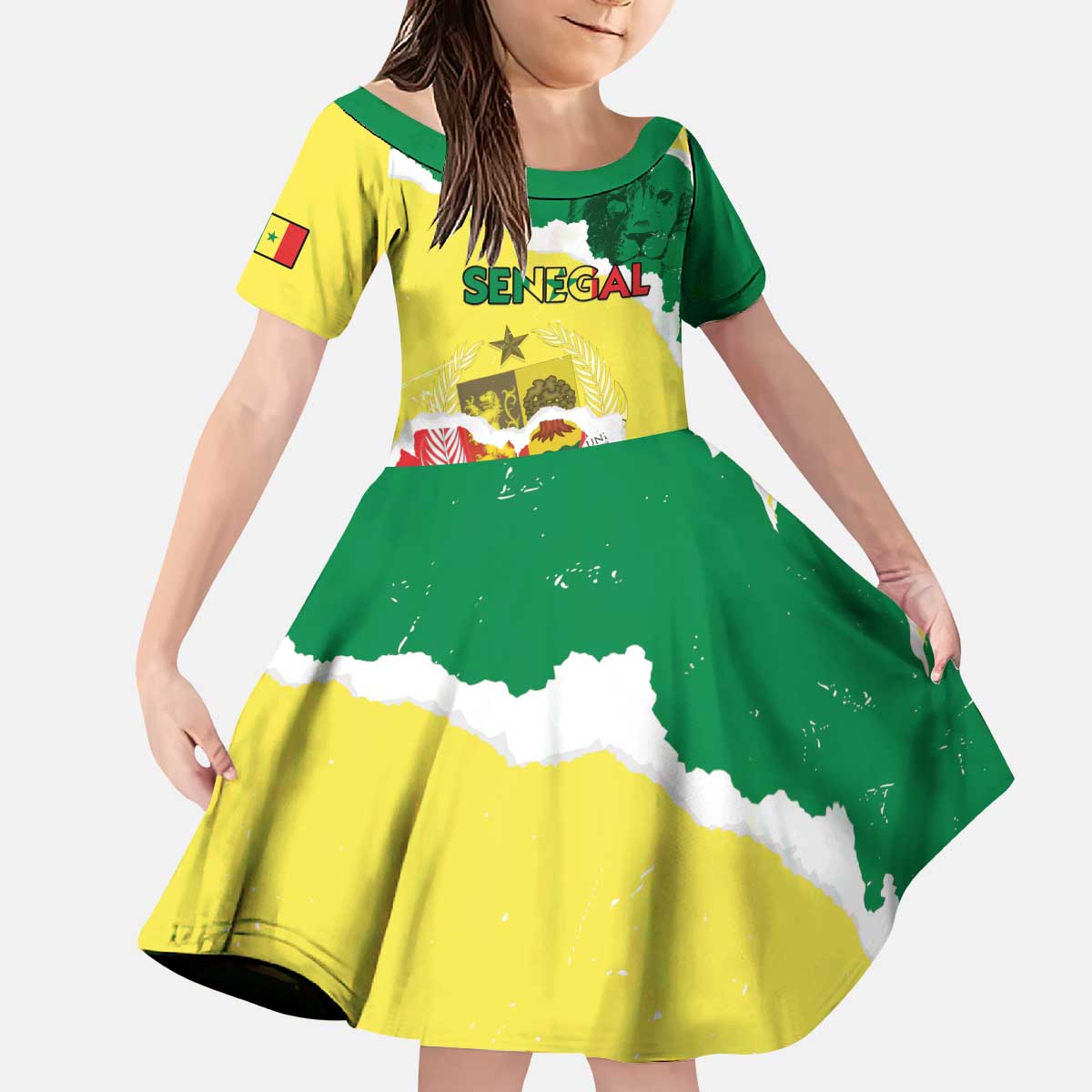 Custom Senegal Beach Soccer 2025 Kid Short Sleeve Dress Allez Lions de la Teranga