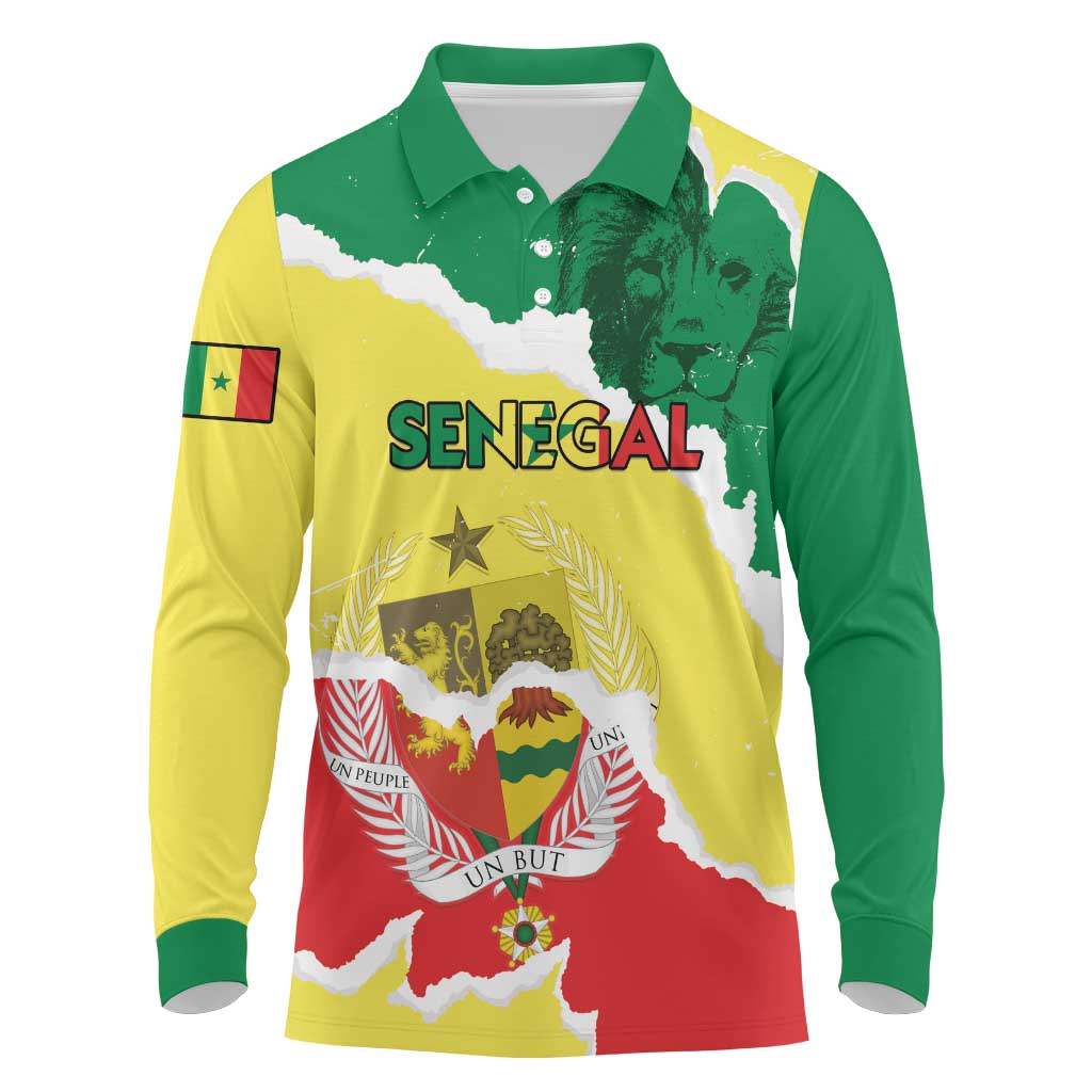 Custom Senegal Beach Soccer 2025 Long Sleeve Polo Shirt Allez Lions de la Teranga