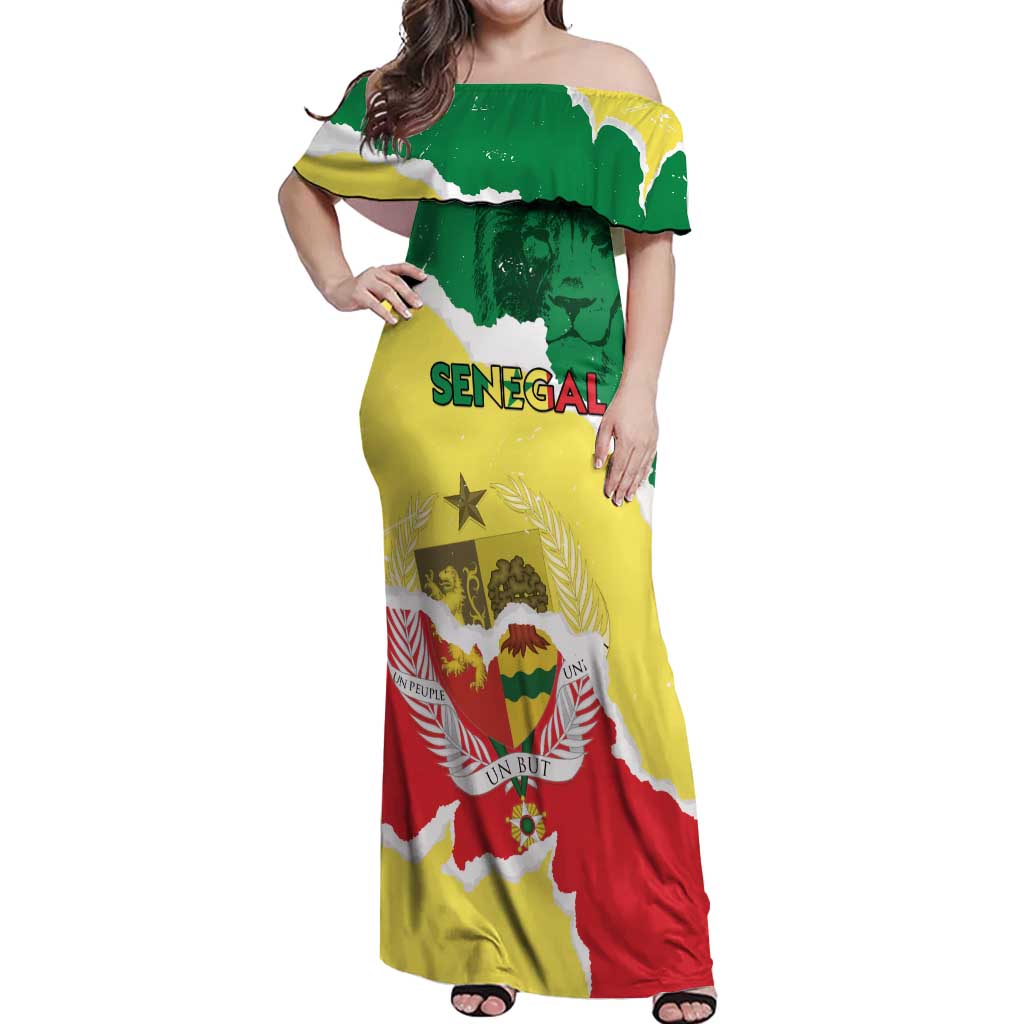 Custom Senegal Beach Soccer 2025 Off Shoulder Maxi Dress Allez Lions de la Teranga