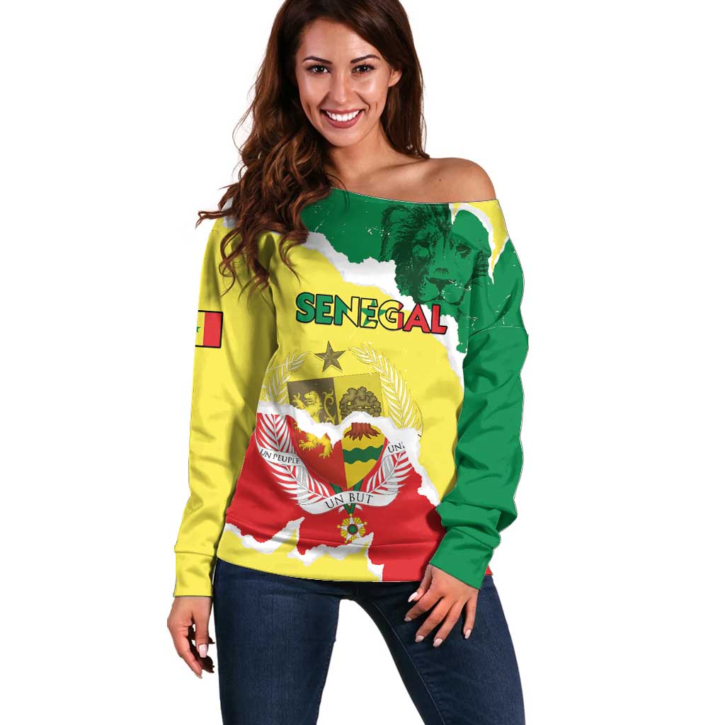 Custom Senegal Beach Soccer 2025 Off Shoulder Sweater Allez Lions de la Teranga