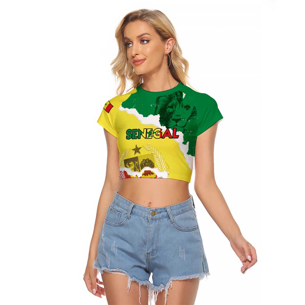 Custom Senegal Beach Soccer 2025 Raglan Cropped T Shirt Allez Lions de la Teranga