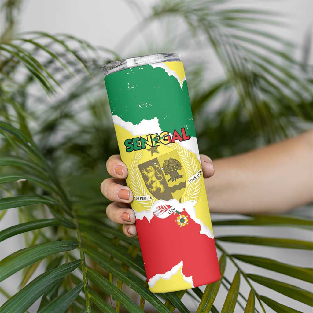 Custom Senegal Beach Soccer 2025 Skinny Tumbler Allez Lions de la Teranga