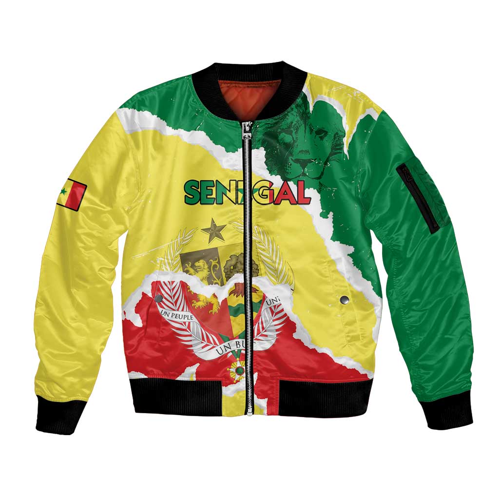 Custom Senegal Beach Soccer 2025 Sleeve Zip Bomber Jacket Allez Lions de la Teranga