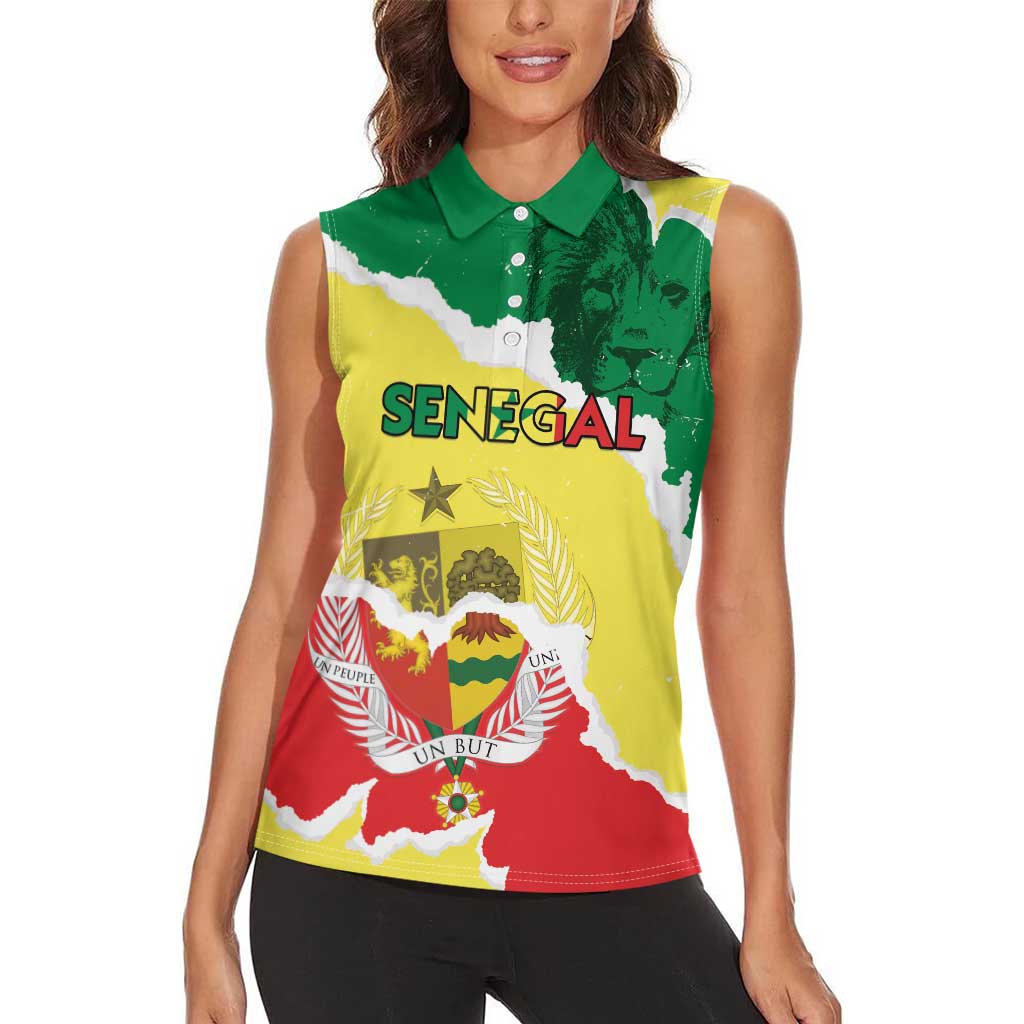 Custom Senegal Beach Soccer 2025 Women Sleeveless Polo Shirt Allez Lions de la Teranga
