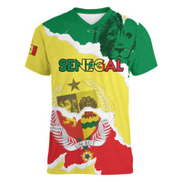 Custom Senegal Beach Soccer 2025 Women V-Neck T-Shirt Allez Lions de la Teranga