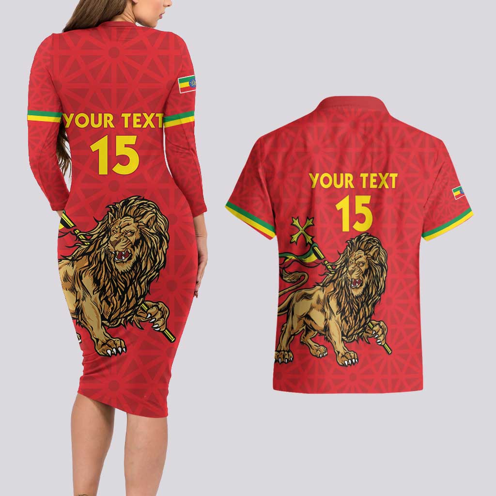 Custom Ethiopia Football Couples Matching Long Sleeve Bodycon Dress and Hawaiian Shirt Come On Walia Ibex