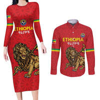 Custom Ethiopia Football Couples Matching Long Sleeve Bodycon Dress and Long Sleeve Button Shirt Come On Walia Ibex