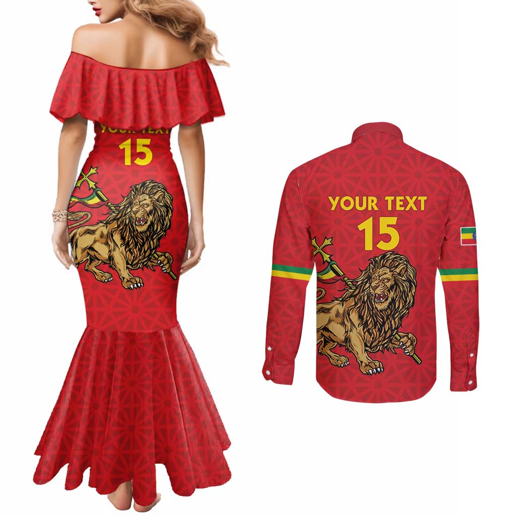 Custom Ethiopia Football Couples Matching Mermaid Dress and Long Sleeve Button Shirt Come On Walia Ibex
