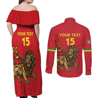 Custom Ethiopia Football Couples Matching Off Shoulder Maxi Dress and Long Sleeve Button Shirt Come On Walia Ibex