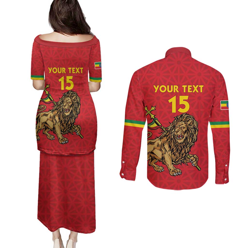 Custom Ethiopia Football Couples Matching Puletasi and Long Sleeve Button Shirt Come On Walia Ibex