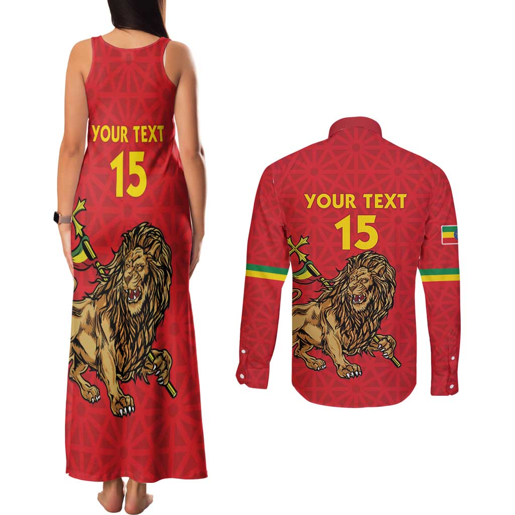 Custom Ethiopia Football Couples Matching Tank Maxi Dress and Long Sleeve Button Shirt Come On Walia Ibex