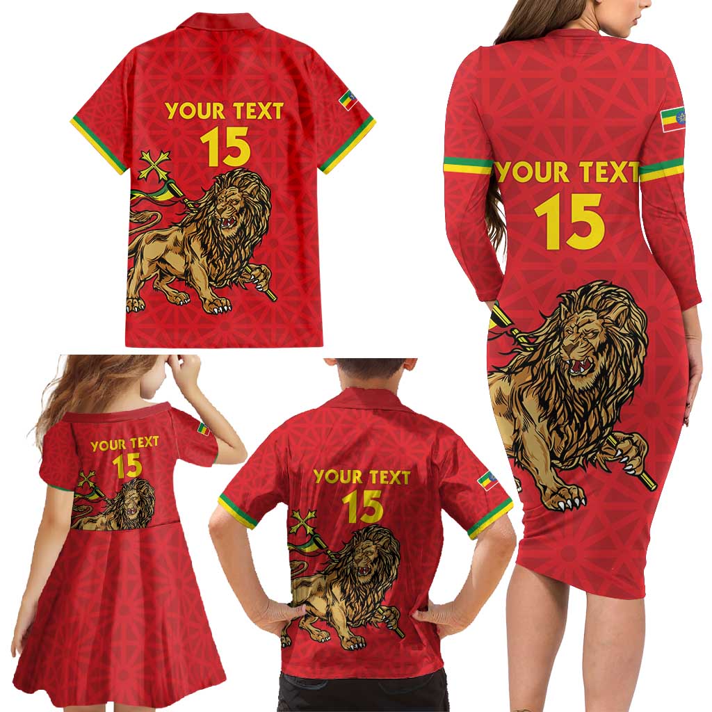 Custom Ethiopia Football Family Matching Long Sleeve Bodycon Dress and Hawaiian Shirt Come On Walia Ibex