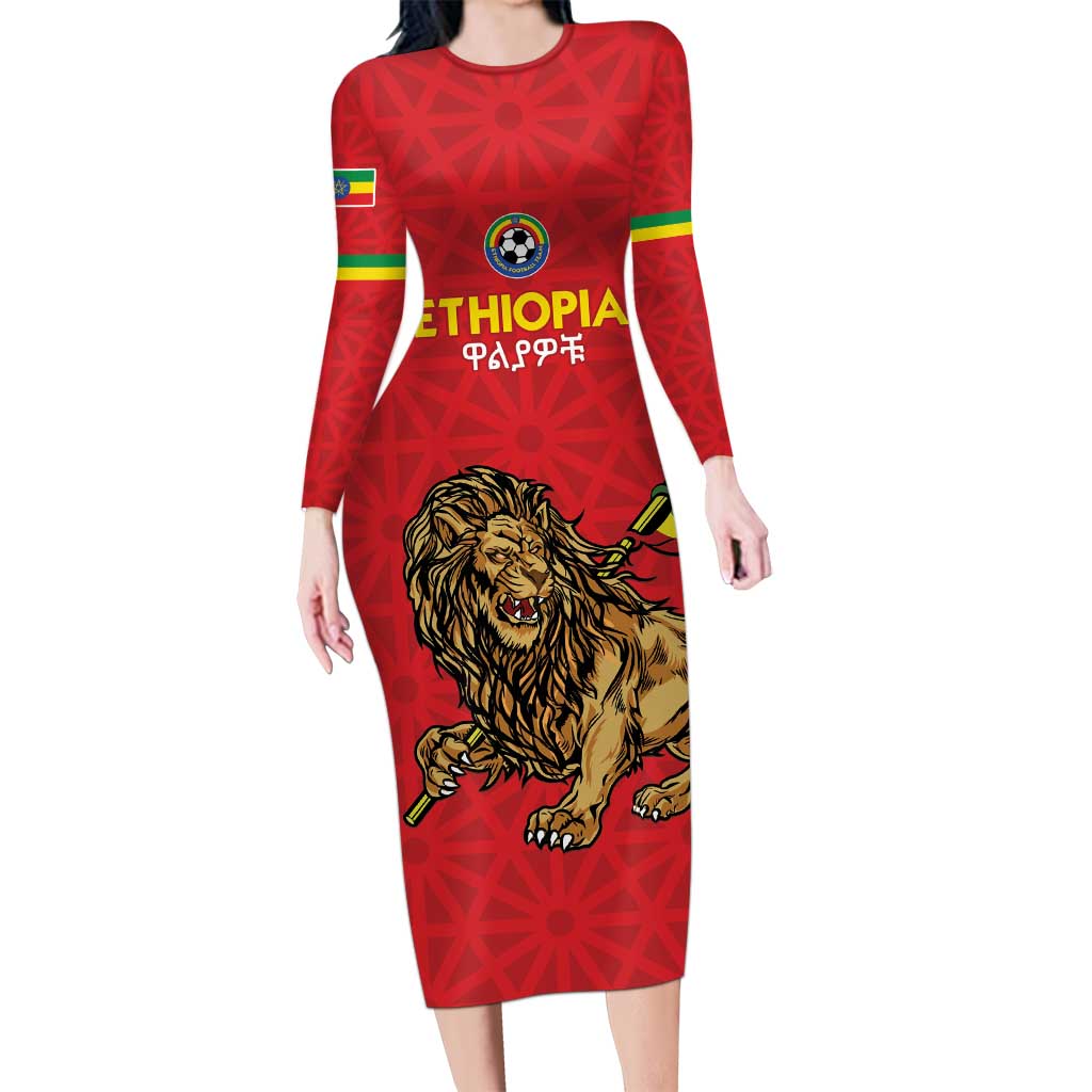 Custom Ethiopia Football Family Matching Long Sleeve Bodycon Dress and Hawaiian Shirt Come On Walia Ibex