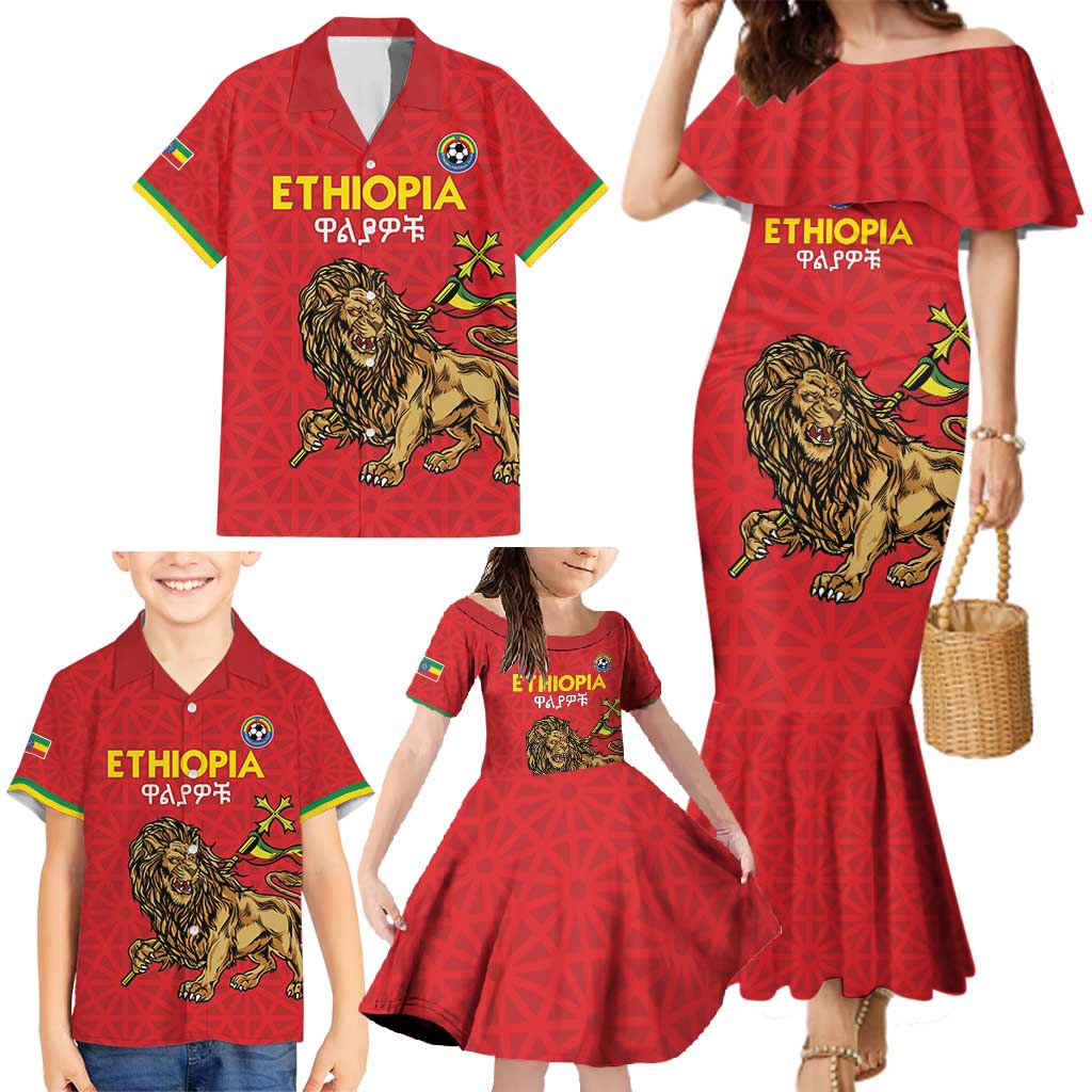 Custom Ethiopia Football Family Matching Mermaid Dress and Hawaiian Shirt Come On Walia Ibex