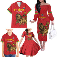 Custom Ethiopia Football Family Matching Off The Shoulder Long Sleeve Dress and Hawaiian Shirt Come On Walia Ibex