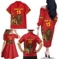 Custom Ethiopia Football Family Matching Off The Shoulder Long Sleeve Dress and Hawaiian Shirt Come On Walia Ibex